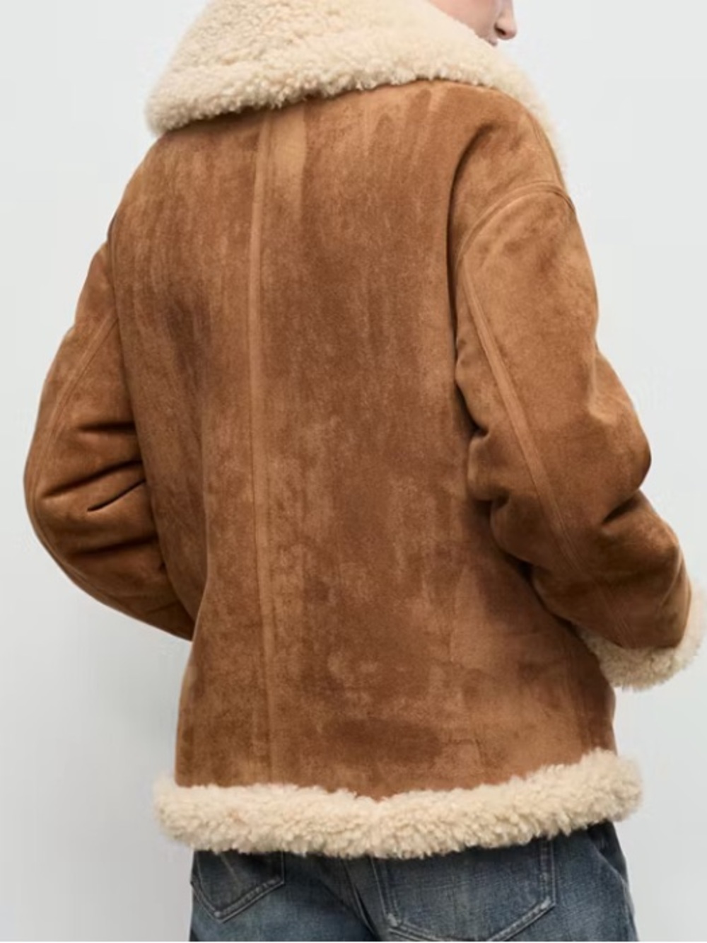 Mango Brown Jacket with Cream Faux DOUBLE-FACED SHEARLING JACKET 7804 - Picture 6 of 7